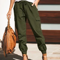 womens overalls solid color spring army green casual bunch of foot pocket elastic band lace up tooling pants womens pants