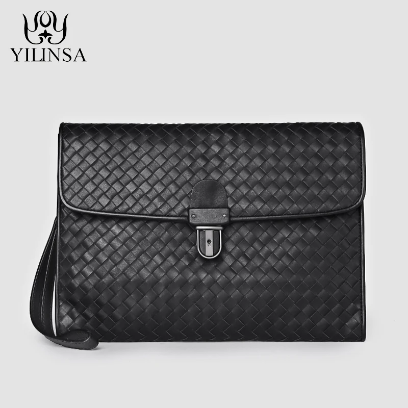Роскошный мужской кошелек YILINSA из воловьей кожи модная тканая Мужская сумка на