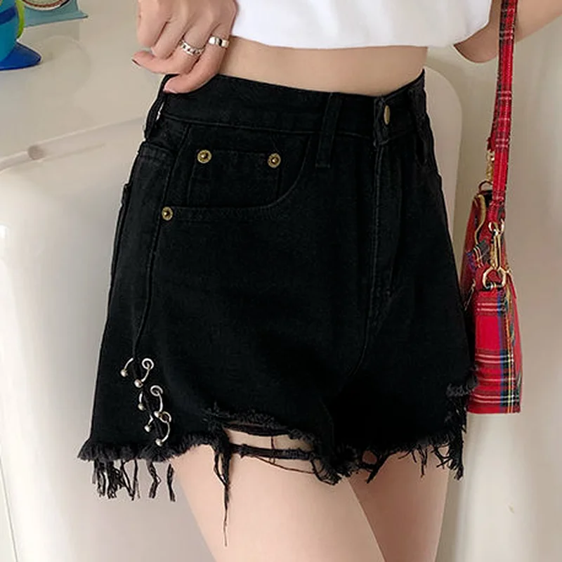 

Jeans Women Sexy Holes Summer Hipster Mujer Fashion Fit High Waist Plus Size Hot Trousers Denim S-5XL High Street Tassel Buttons