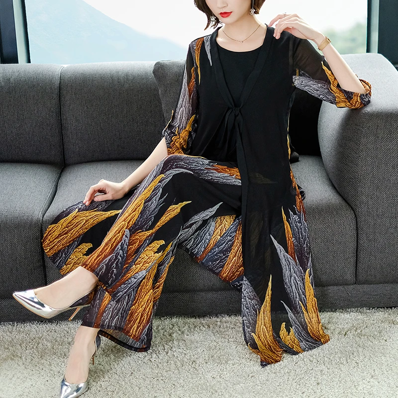 Женский комплект из 2 предметов YICIYA желтый штаны и топ кардиган с цветочным