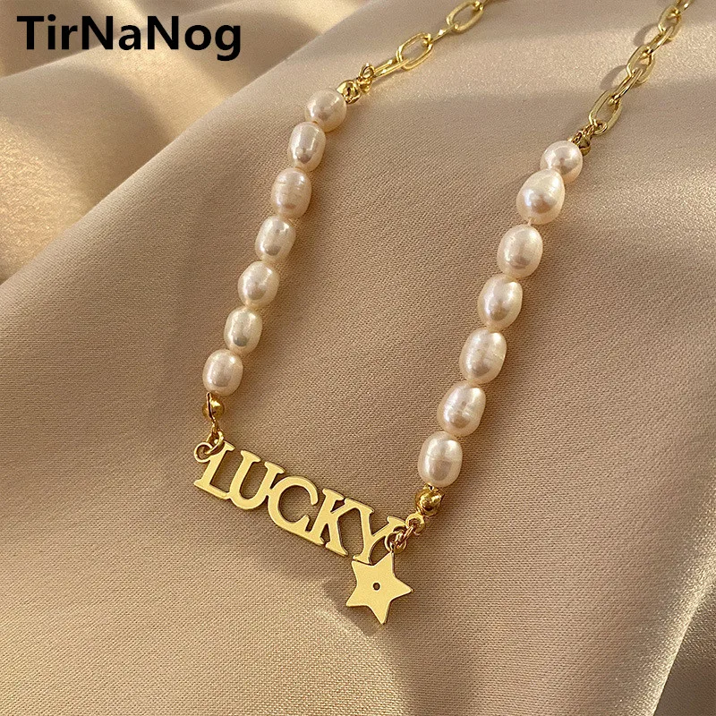 

South Korea Contracted Five-Pointed Star Luxury Fashion Simple Baroque Freshwater Pearl Collar Bone Chain Lucky Necklace
