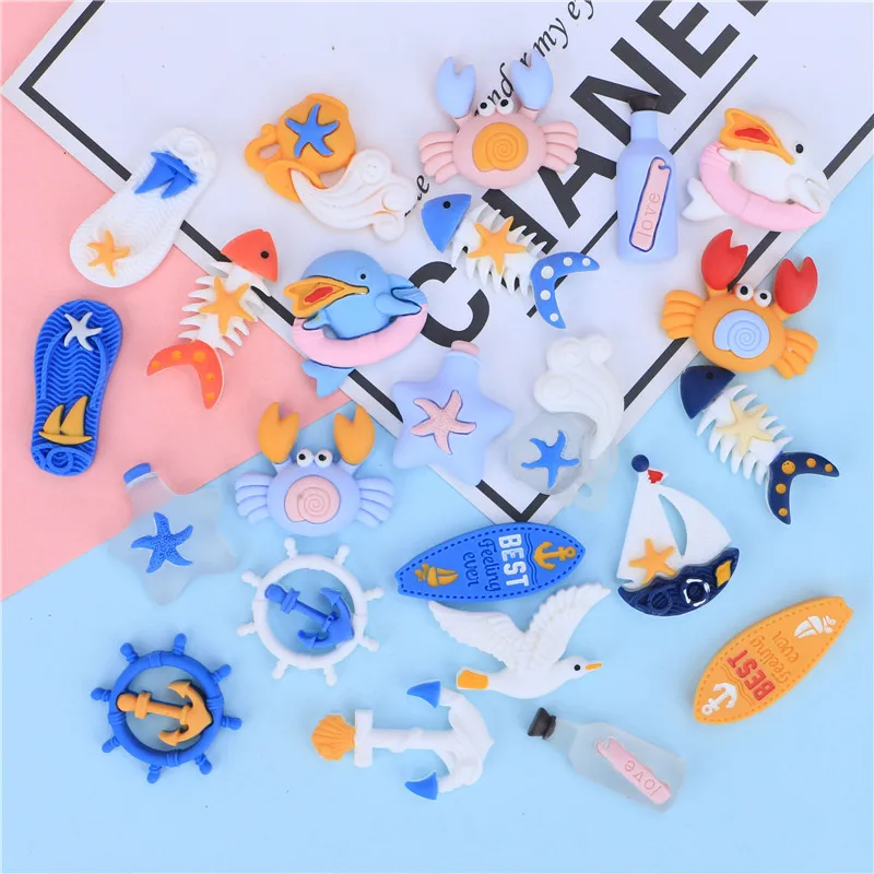 

10 шт. Ocean серии с плоской задней частью резиновый Кабошон Flatbacks смолы аксессуары для волос Луки центр самостоятельное украшение телефона Скр...