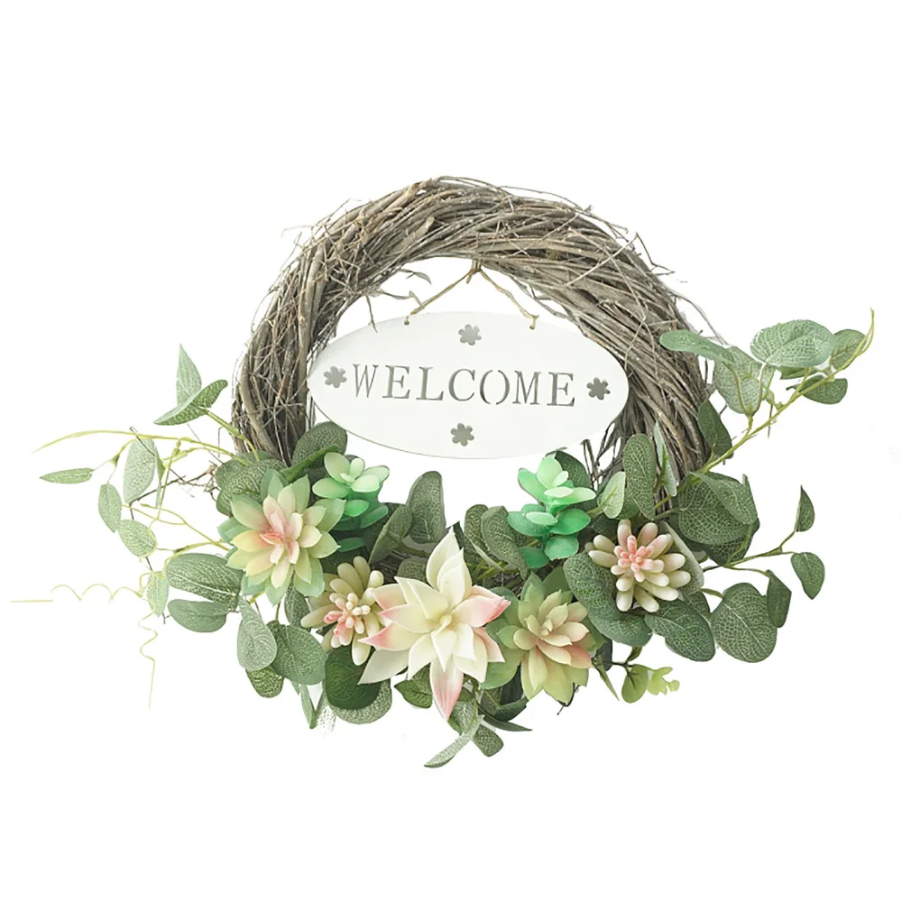 

Spring Wreath Artificial Flower Ring Green Plant Garland Outdoor Hanging Decoration Wedding Succulents Summer Door Hanger