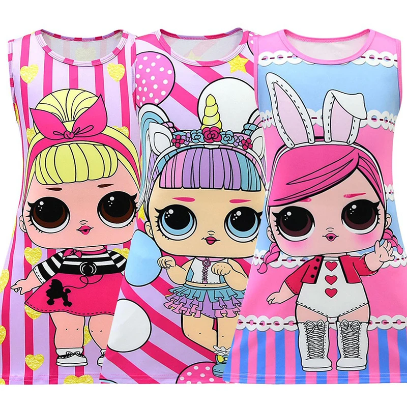 

Lol Surprise Dolls Original Girl Children Vest Skirt Cartoon Prom Dresses Sleeveless Summer Dress 2020 Female Baby Pajamas Skirt