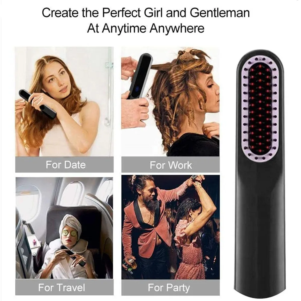 

Electric Comb Beard Hair Straightening Comb with LCD Display Wireless Charged Hair Brush Quick Heated Straightener Hair Brush