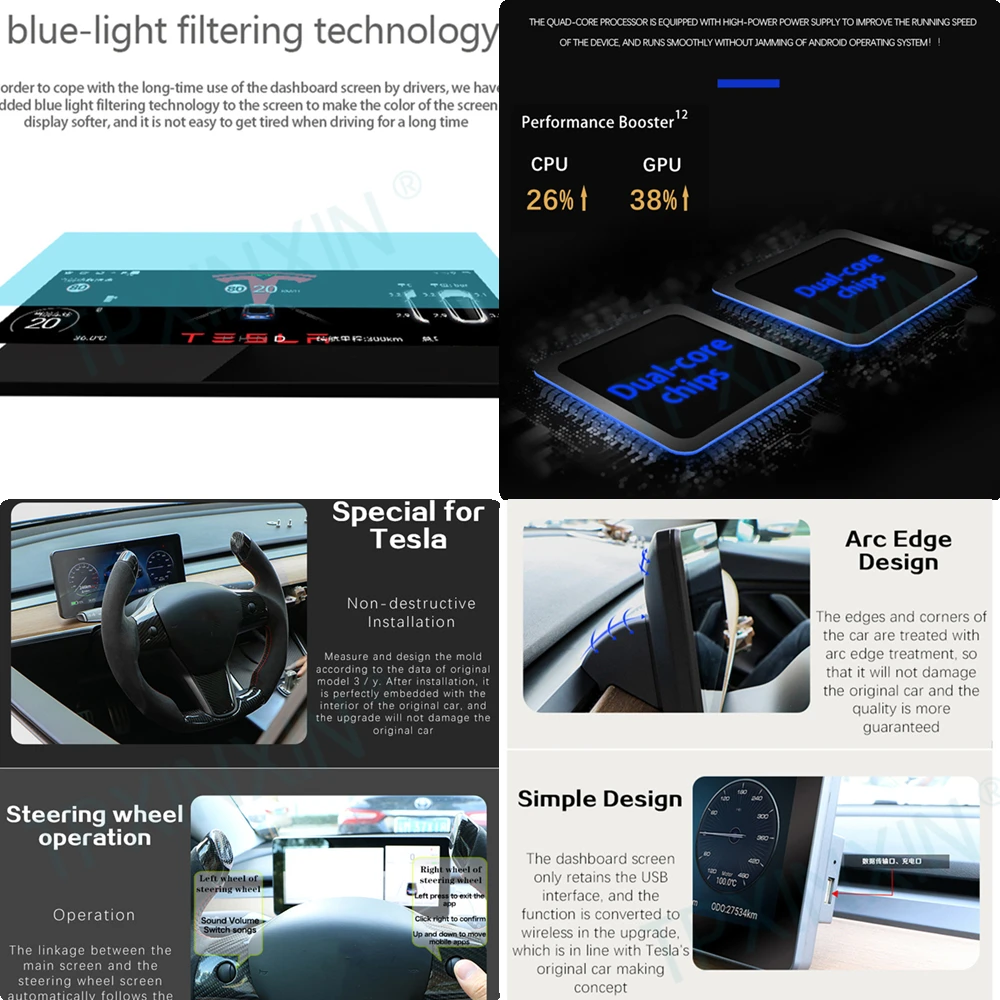 for tesla model 3 model y android car ditigal cluster lcd dashboard instrument panel multifunctional multimedia player carplay free global shipping