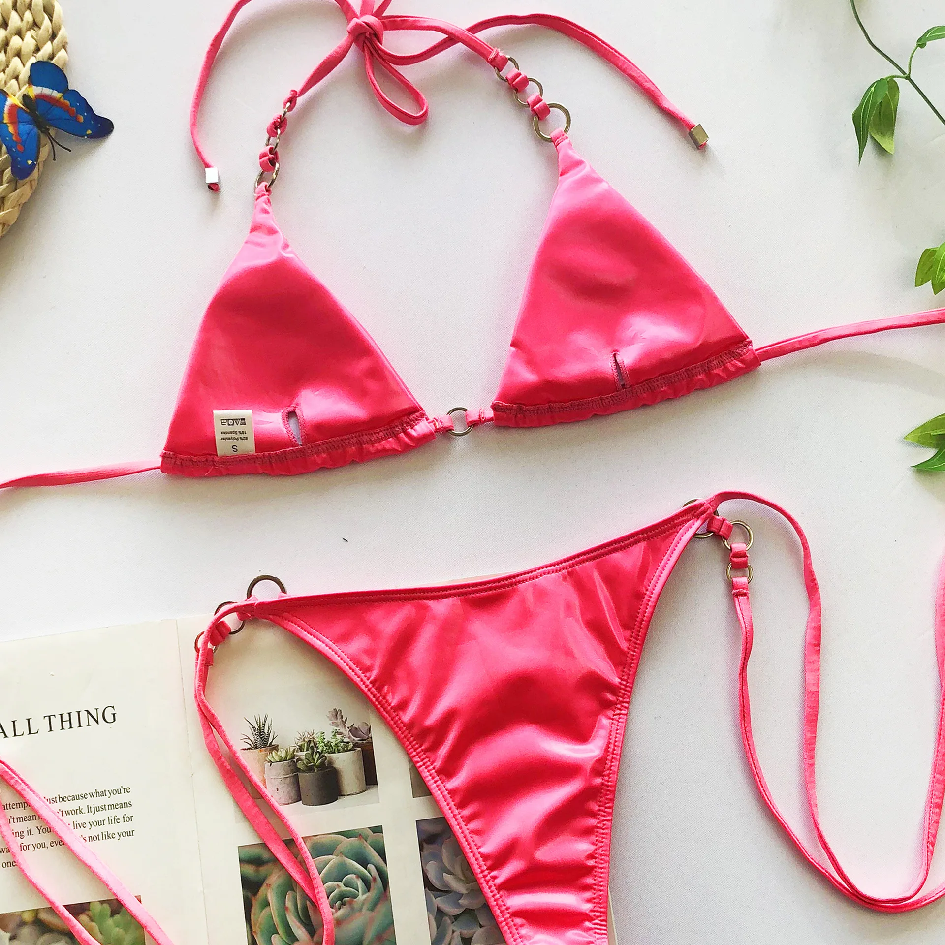 Микро Бикини 2021 сексуальные однотонные оранжевые ярко розовые стринги