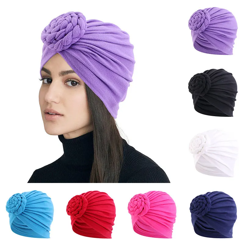 

Solid Color India Hat Turban Bonnet Arab Wrap Head Scarf Twist Braid Hat Muslim Headdress Women Inner Hijab Caps Ready To Wear
