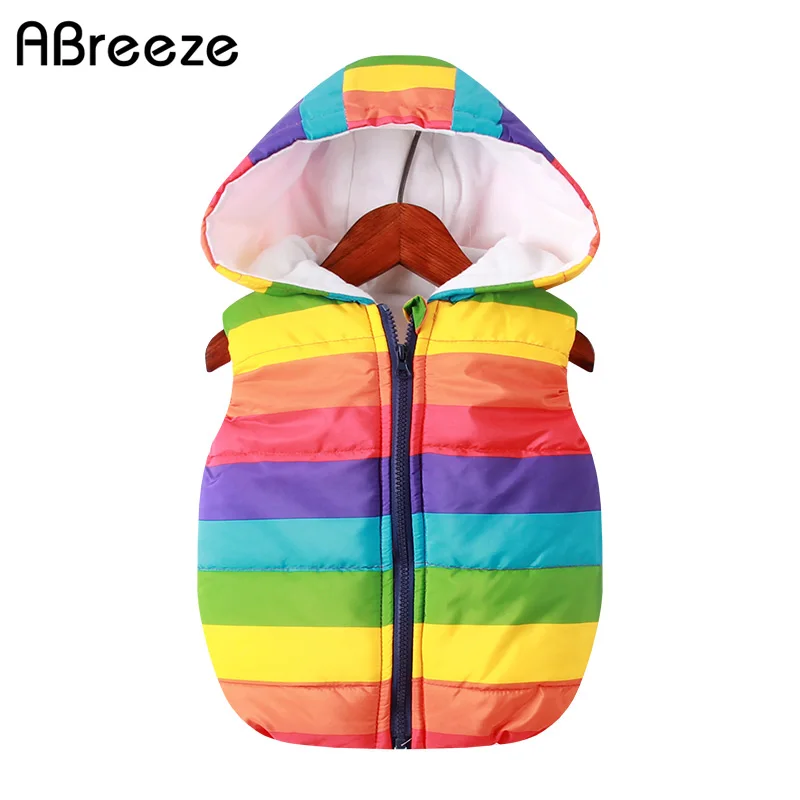 

New Autumn Winter Baby Vests For Boys & Girls Casual Rainbow Style Children Waistcoats 1-7Y Hooded Vest Coats Baby Child