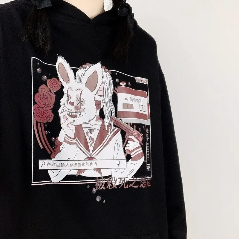 

KOSAHIKI 2021 Harajuku Hoodies Japanese Streetwear Women Sweatshirt Fleece Oversized Ropa Mujer Cartoon Print Hooded Tops 11a044