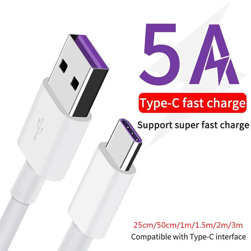 

1m 1.5m 2m USB C Cable 5A Supercharge USB Type C Cable for Huawei p20 5A Quick Charging Fast Charger Cable for Honor V10