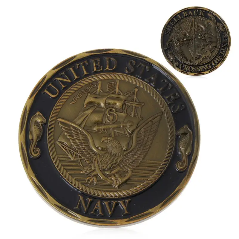 Позолоченный США темно-синий Shellback Пересечение линии моряка памятная монета подарок