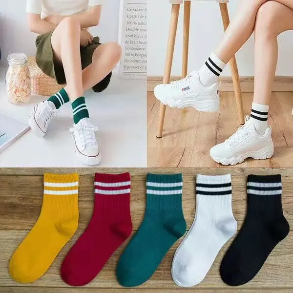 

5 Pairs Socks All-match Women's Ladies Long Tube Socks Women's Tube Socks Four Seasons Korean Style College Style Striped