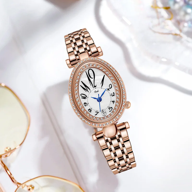 New Rose Gold Steel Band Watch Women's Personality Diamond Waterproof Watch enlarge