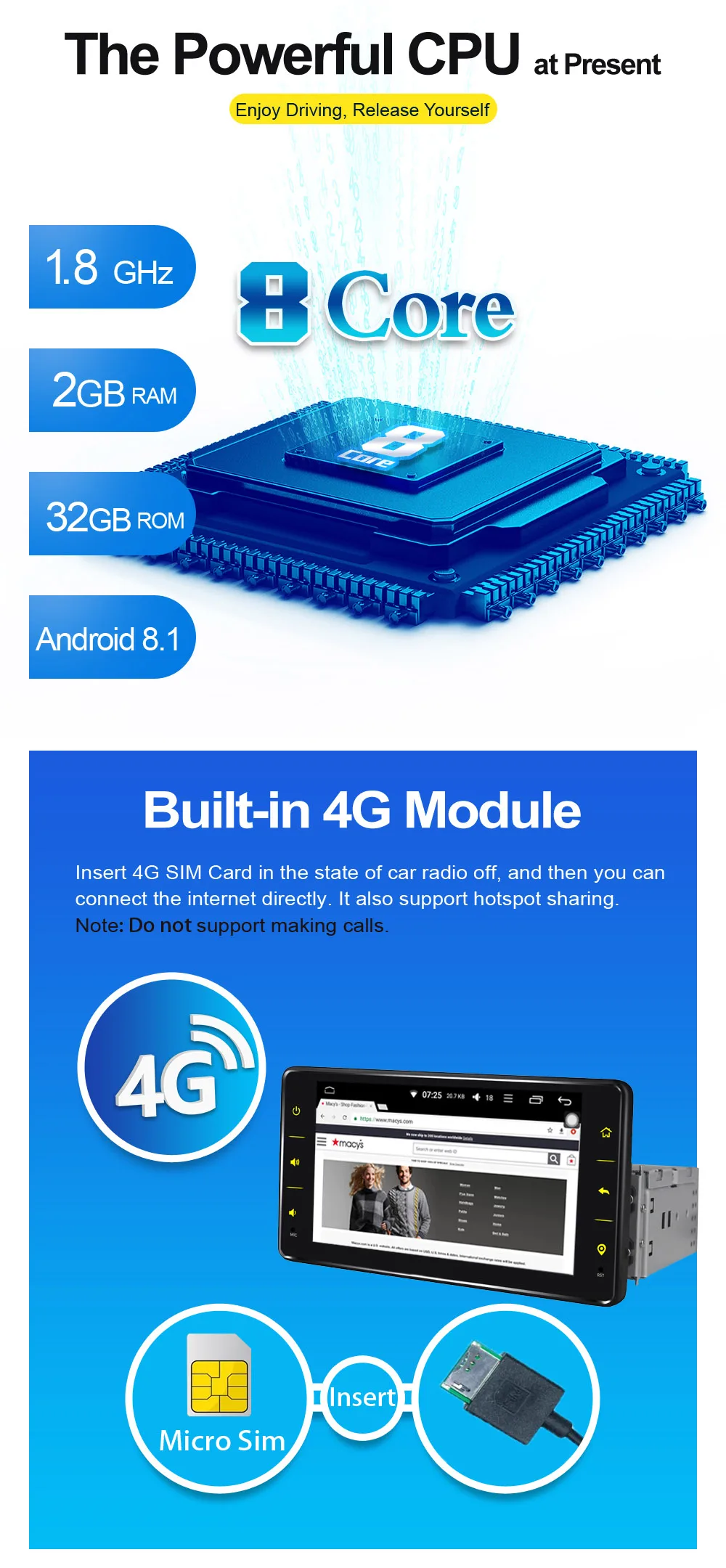 6," 1 Din универсальное головное устройство 2G+ 32G автомобильное радио плеер Встроенный 4G модуль gps навигация поддержка DSP DVR SWC мультимедийный плеер