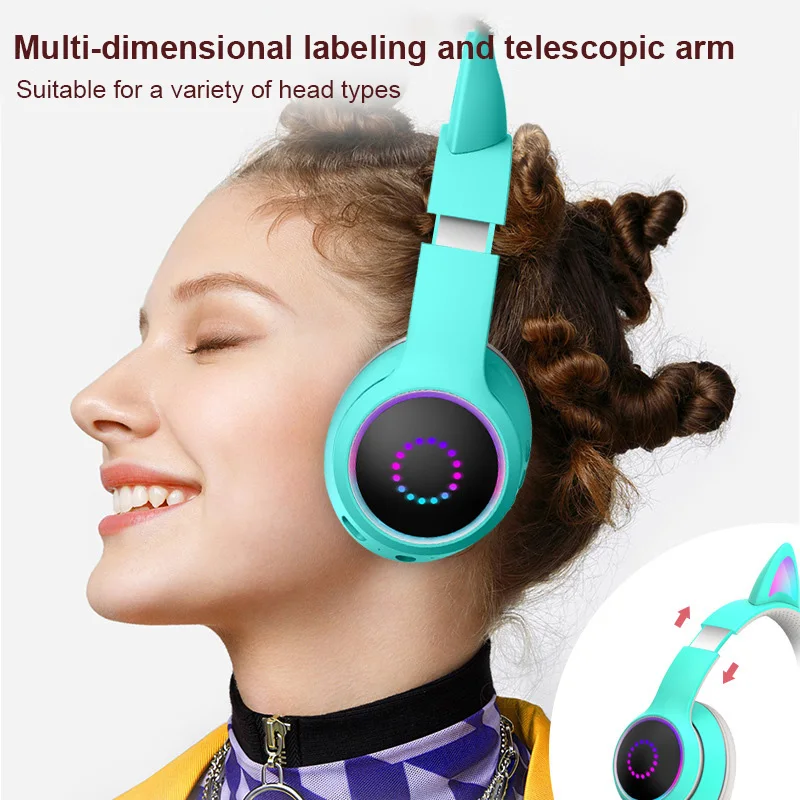 

Cat Ear Bluetooth Headphones Over-head Wireless Headset With Mic Earphones Headphones