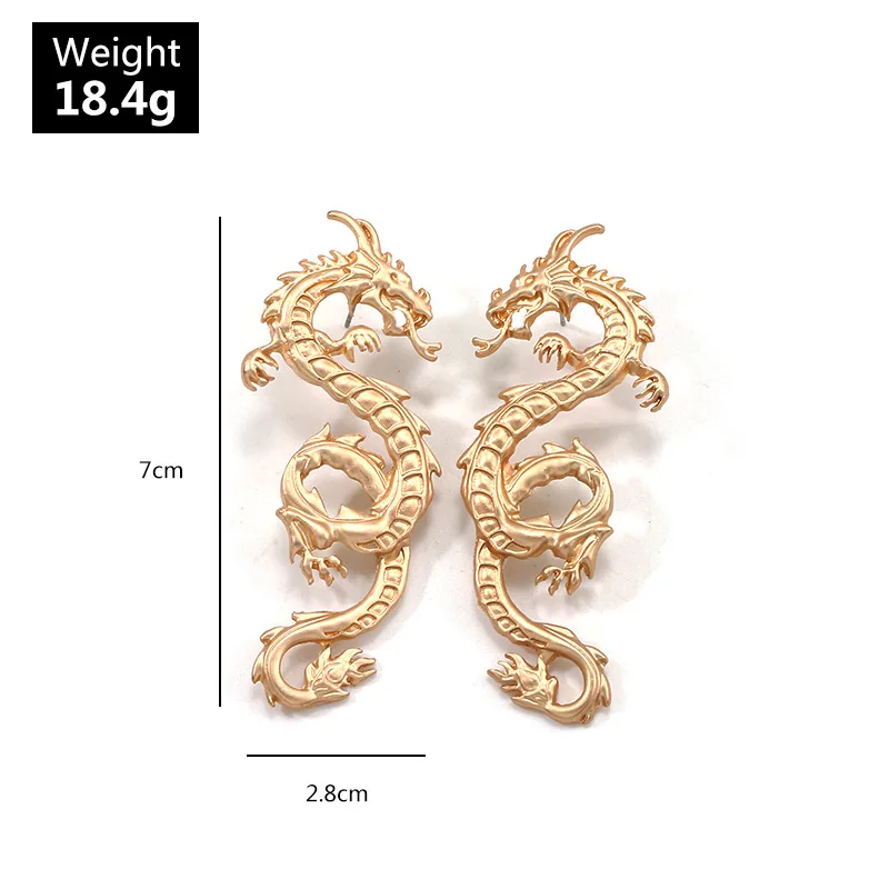 

Fashion Chinese Style Gold Color Metal Dragon Stud Earrings Exquisite Exaggerated Totem Dragon Earrings for Women Ear Jewelry