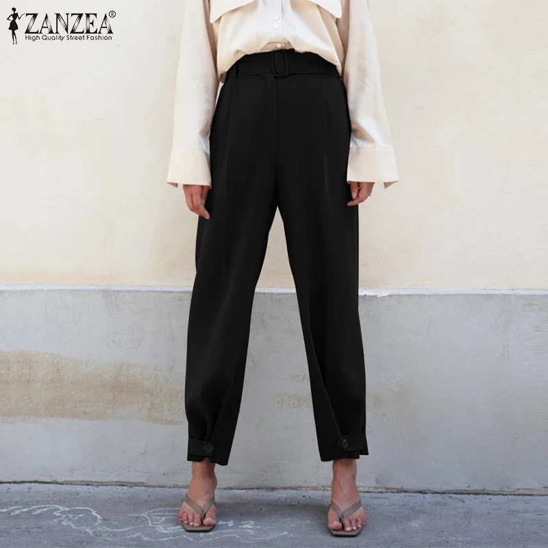 

Брюки ZANZEA женские с завышенной талией, модные однотонные длинные брюки-султанки, повседневные элегантные офисные штаны в стиле палаццо, на ...