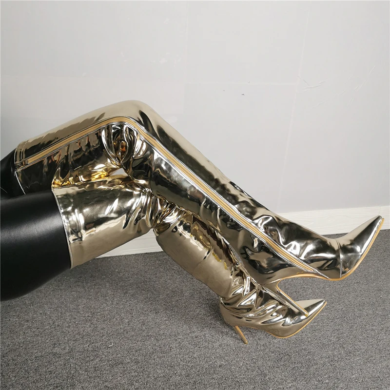 Оригинальные Соблазнительные Сапоги выше колена из лакированной кожи