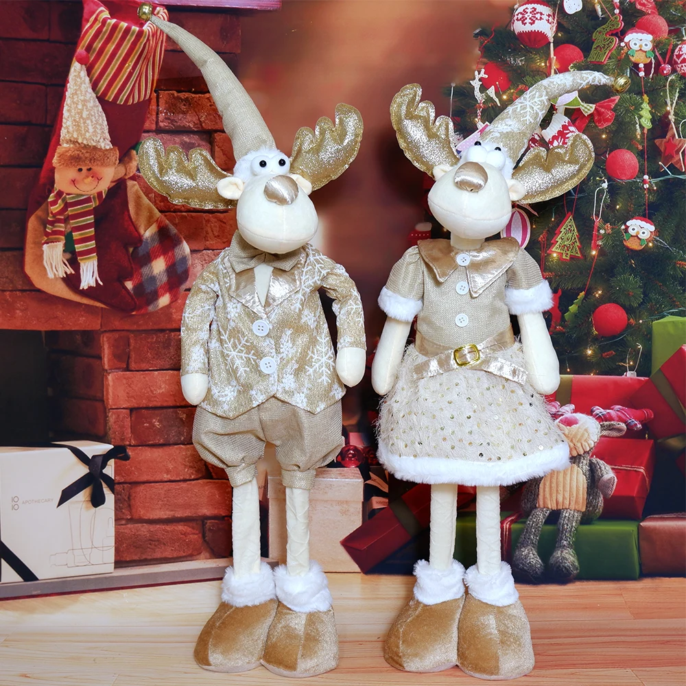 

Retractable Reindeer Deer Elk Dolls CraftsTelescopic Christmas Decoration Gift Home House Ornament New Year 2022 Decor Navidad