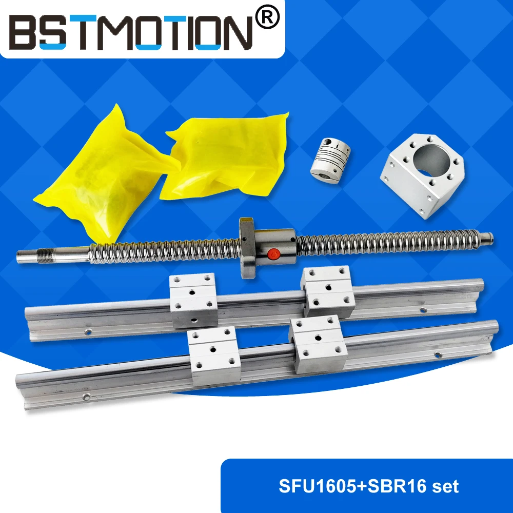 Шариковый винт SBR16 1605 Поддержка линейного вала SBR16UU 300 мм 400 500 600 750 1000 1100 1200 1500 BK12 BF12