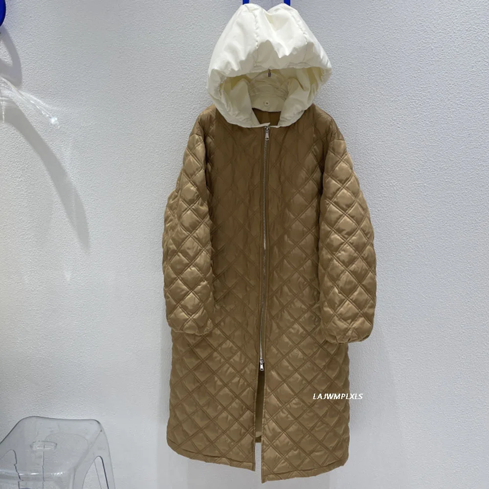 

Oversize 90% White Duck Down Coat Women 2021 New Winter Female Knitted hooded Long Puffer Jackets Casual Loose Warm Outwear