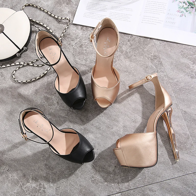 

2020 new super high profiled with a word buckle sexy catwalk fish shoes single shoes women