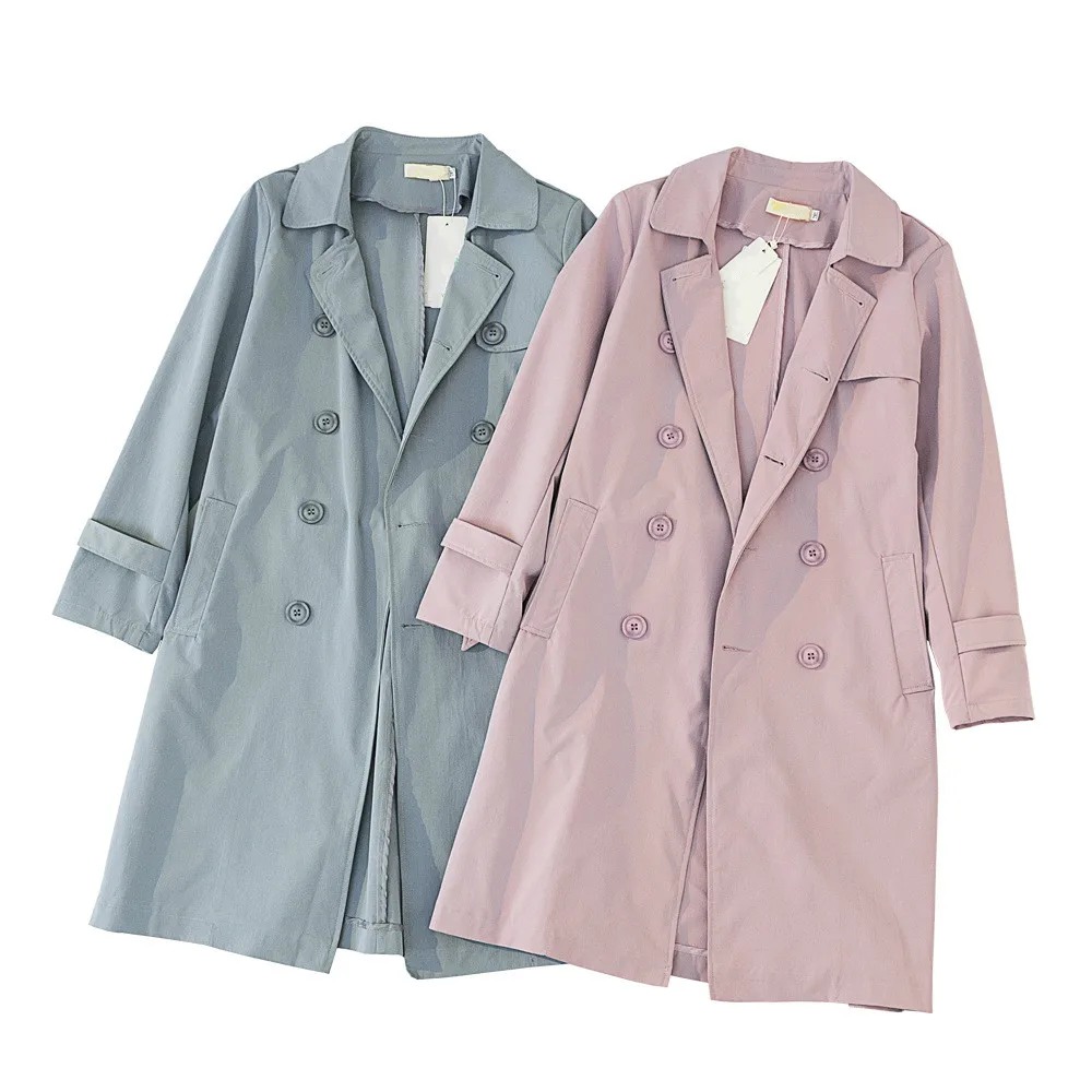 Женское осеннее длинное двубортное пальто зимняя ветровка свободного покроя