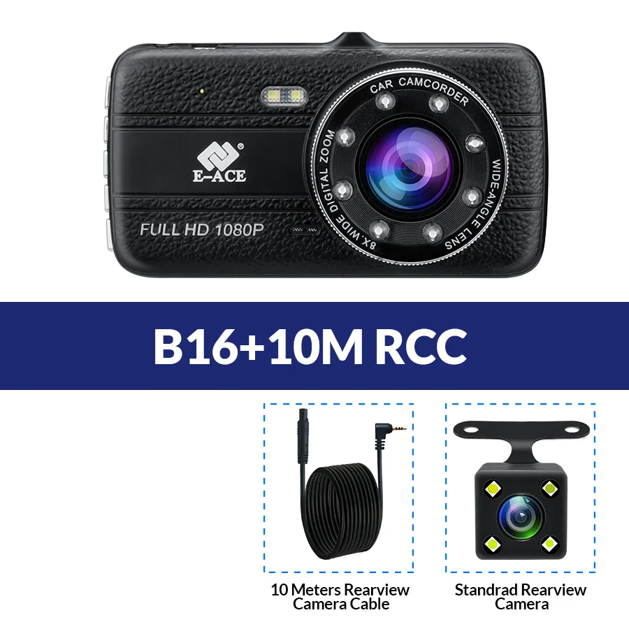 E-ACE 4.0 дюймов Автомобильный видеорегистратор Full HD 1080 P мини Камера автомобильная видео Регистраторы Авто регистратор зеркало заднего вида Ночное видение регистраторы FHD 8 светодиодов Зеркало Камера Автомобиля - Название цвета: B16-10M RCC