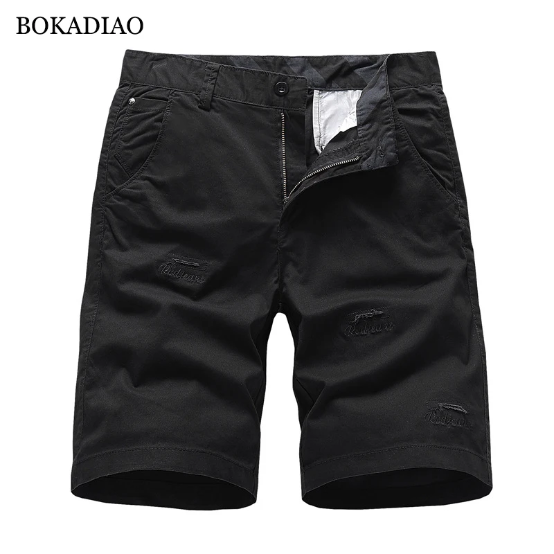 

BOKADIAO Men Cotton Cargo Shorts summer fashion embroidered Bermuda Beach Shorts man's casual wild Short Pants male High Quality
