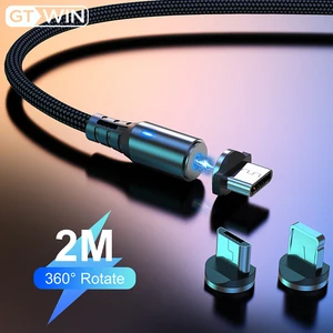 Магнитный кабель USB GTWIN с разъемом MicroType-CLightning, нейлоновый, 2.4A