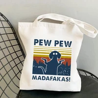 shopper dachshund pew pew madafakas printed tote bag women harajuku shopper handbag girl shoulder shopping bag lady canvas bag