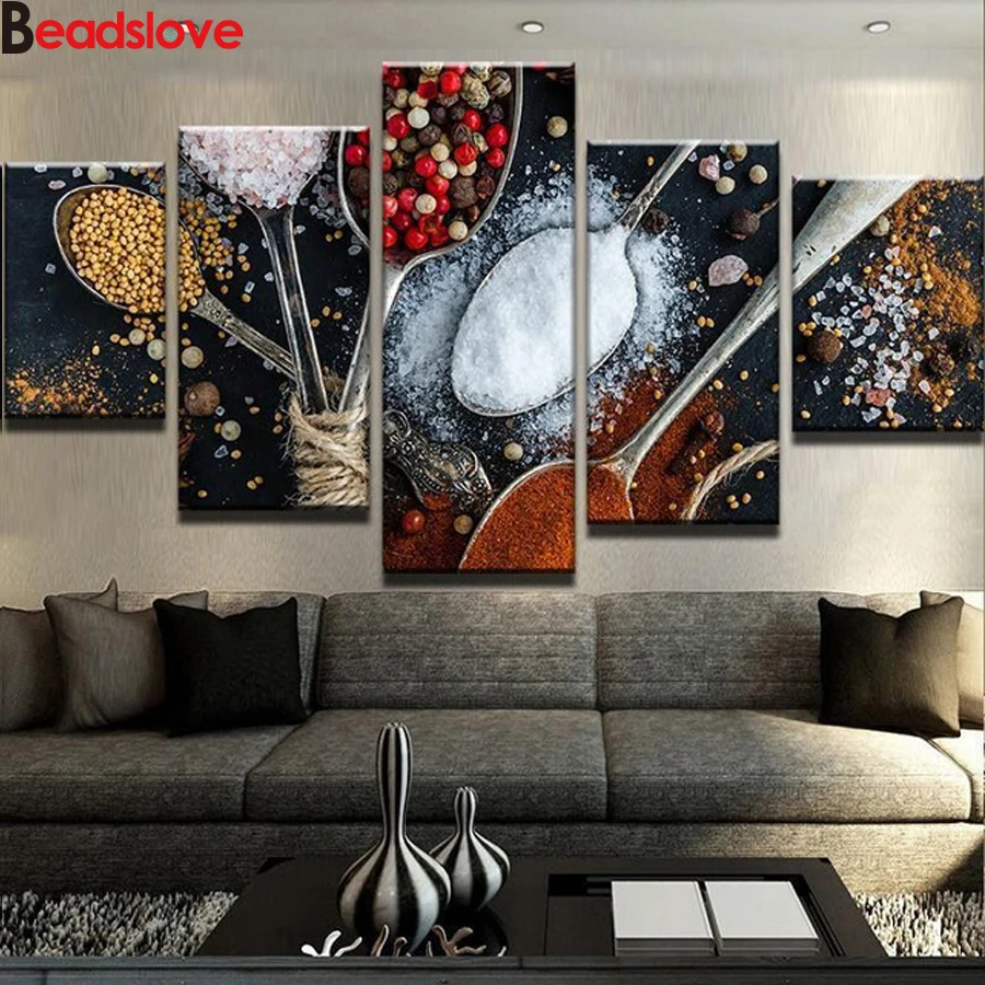 

5pcs 5D Diamond Embroidery Diy Diamond Painting Various Colorful Herbs And Spices diamond mosaic Food For Kitchen Decorative
