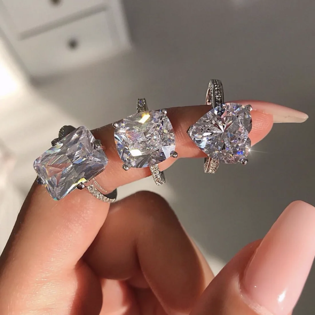 Роскошная Серебряная Подушка 925 пробы 4 карата кольца с бриллиантами обручальные