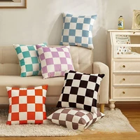 dutch velvet printed cushion simple checkerboard pillow case bedside sofa car chemical fiber pillow