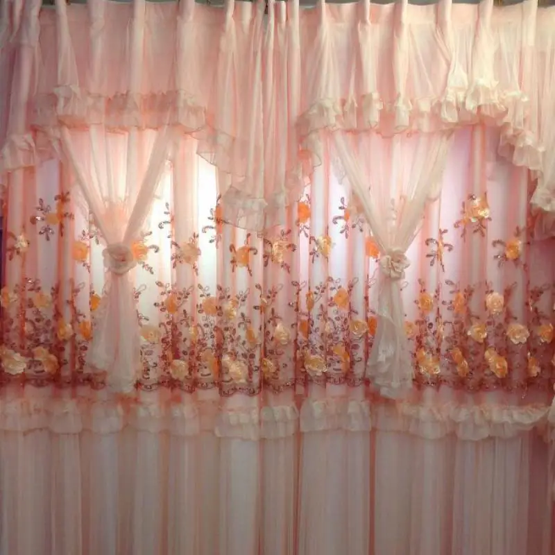 High Quality Lace Curtain Princess Beautiful Living Room Curtains Bedroom Wedding Flower Pink Purple 4 layers | Дом и сад