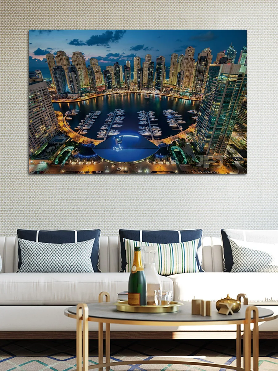 Ткань с изображением Дубая зданий Ночной пейзаж искусство дома украшение для