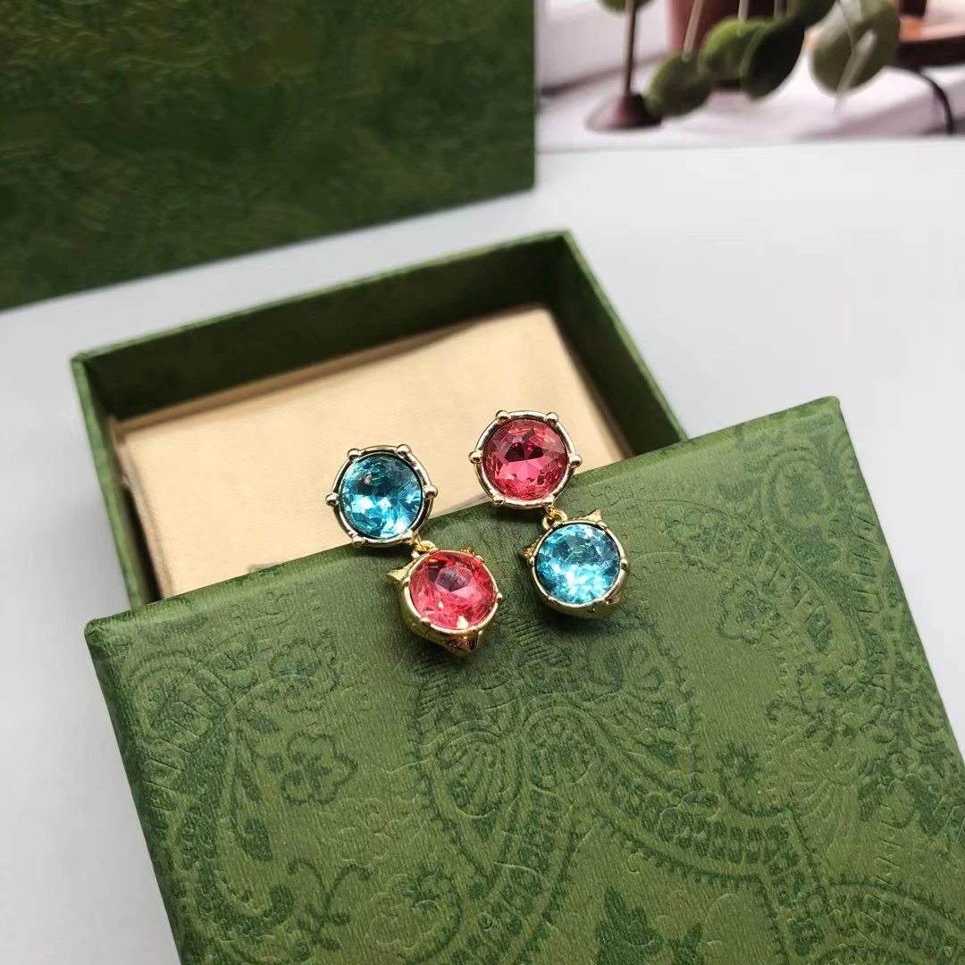

Exquisite Women Fashion 925 Silver Red Blue Gems Earrings Original High Quality Brand Jewelry Exquisite Logo Holiday Couple Gift