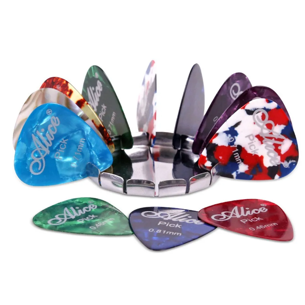 

Affordable 20pcs Thin & Medium Colorful Celluloid Acoustic Guitar Picks In A Mini Metal Box Trendy Style Guitar Picks