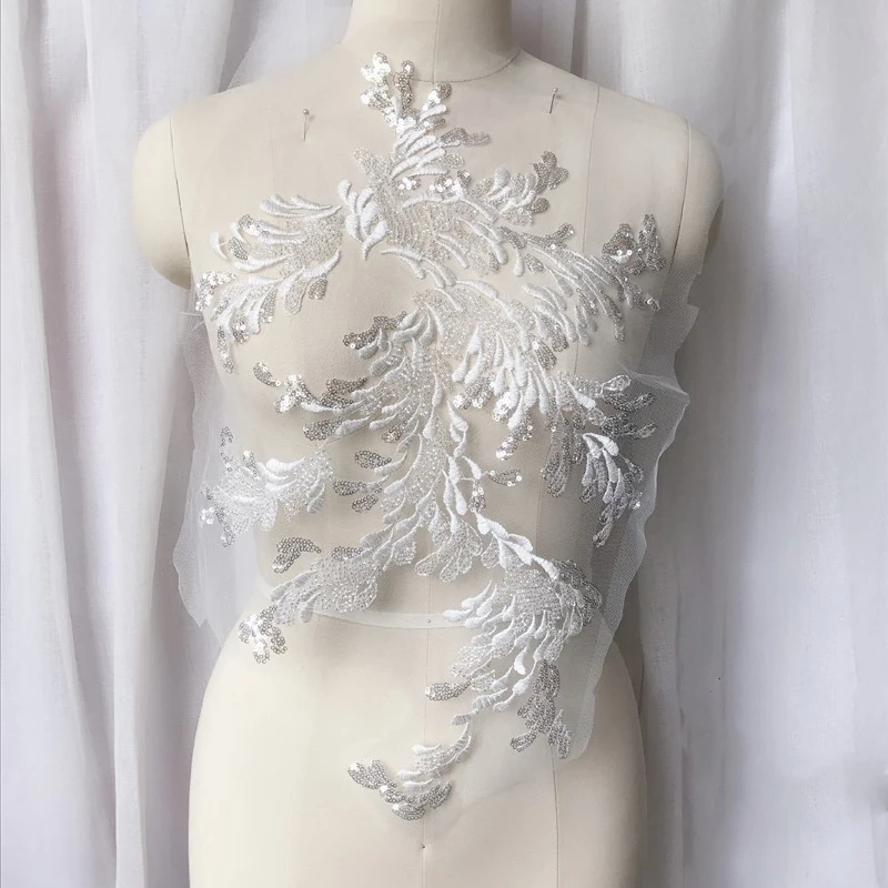 Цветочные бусины вышитая кружевная ткань аппликация отделка для