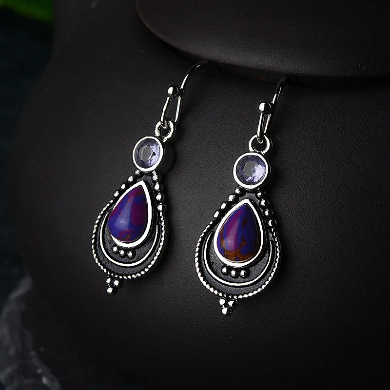 S925 Charoite серьги женские модные фиалки ананас уха украшения Серебряные Серьги с