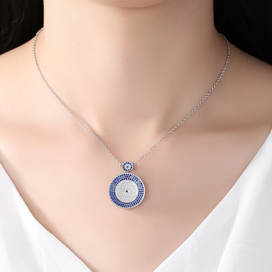 Турецкое ожерелье с голубыми глазами и сверкающим кристаллом из стерлингового
