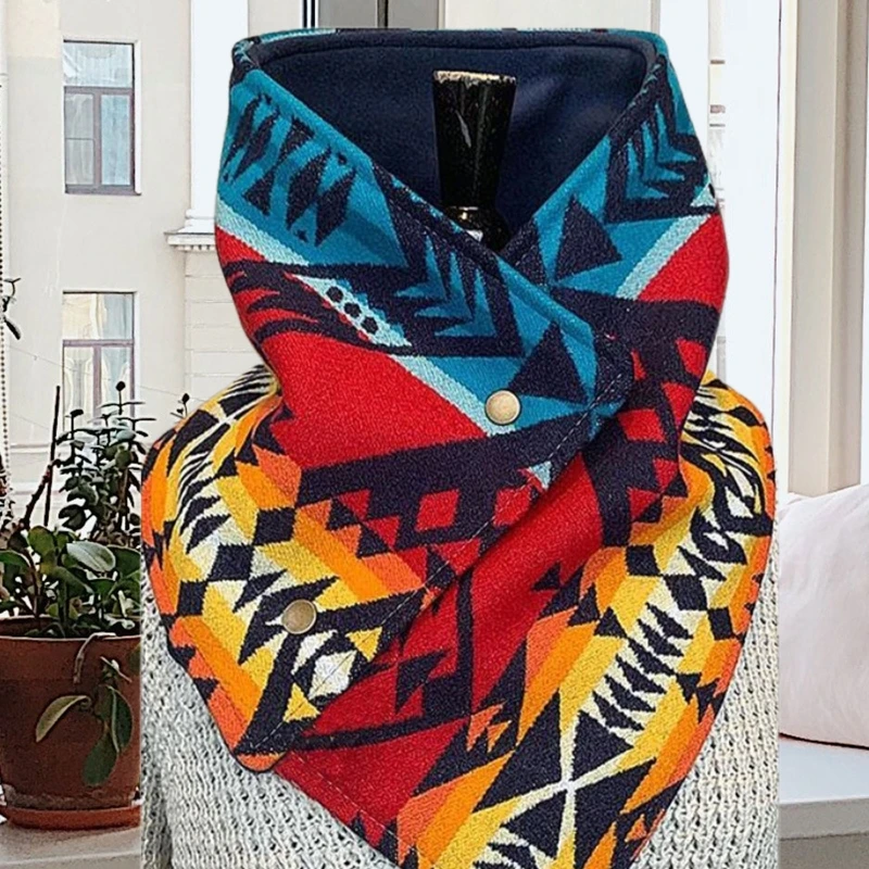 

Winter Geometric Triangle Pattern Large Scarf Wrap Adjustable Buttons Neck Warmer Cold Weather Neckerchief Shawl Blanket