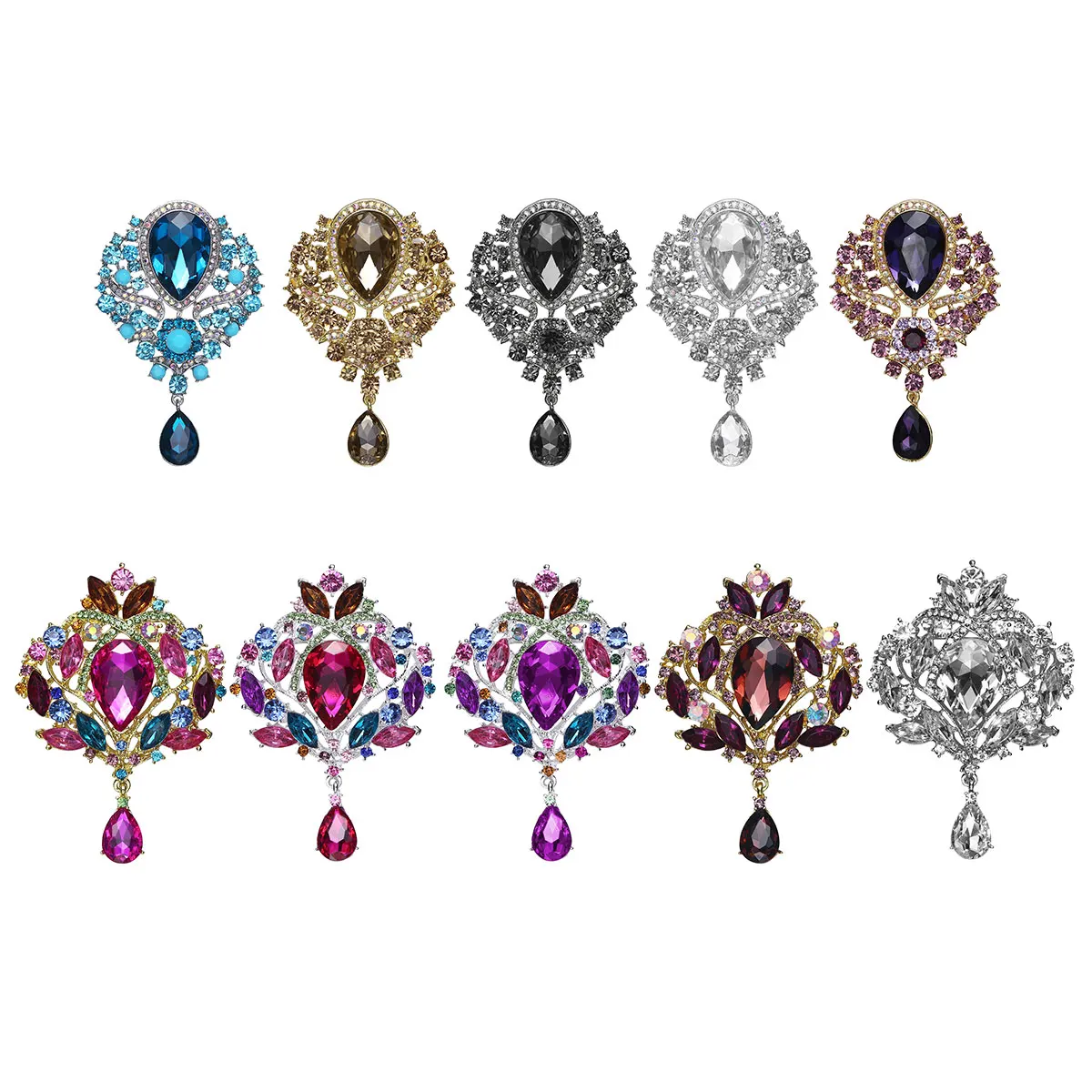 Блестящая висячая брошь с большим кристаллом Стразы Цветок/Корона Свадебный