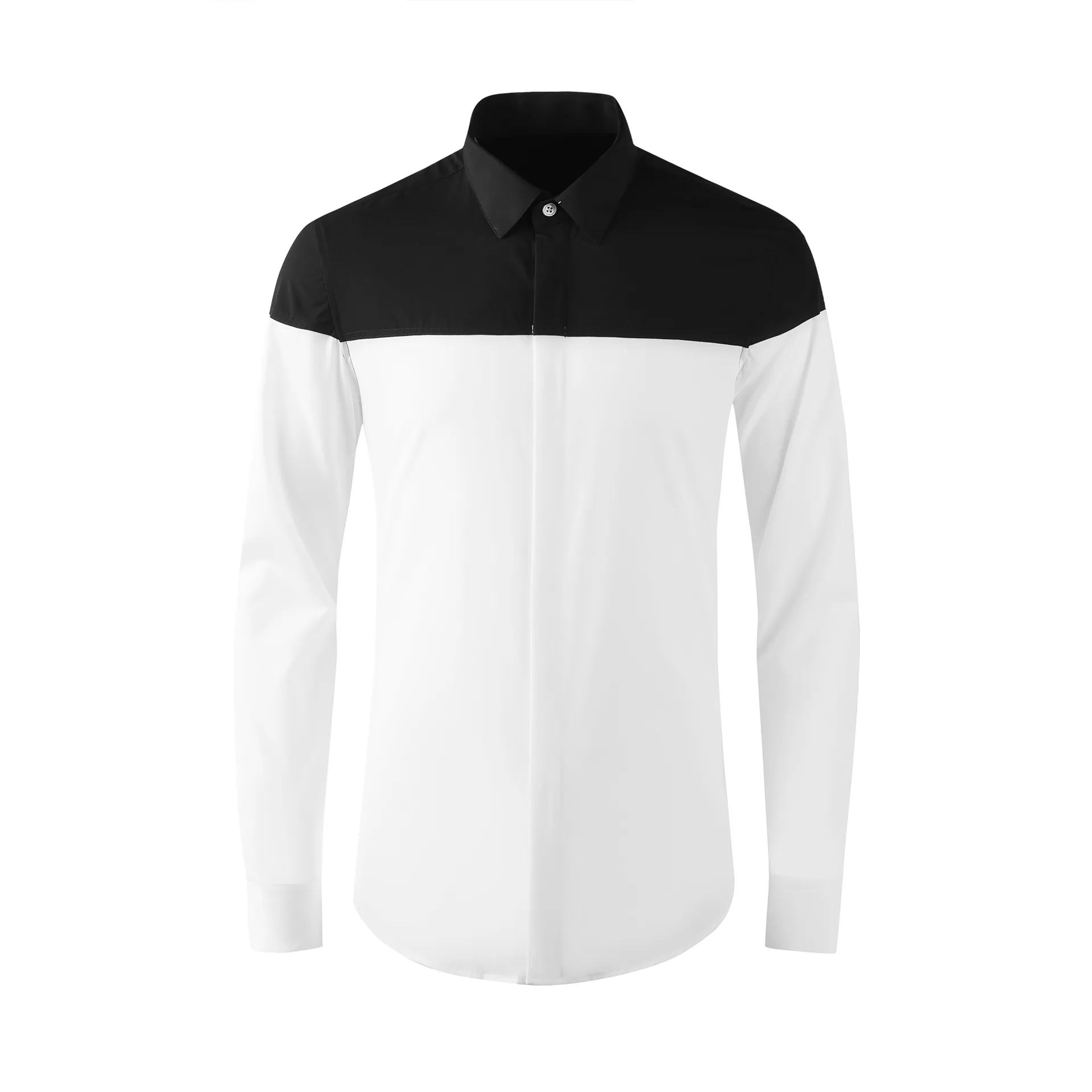 

2021 stitching contrast color long-sleeved men's shirt, personalized slim-fit clothing