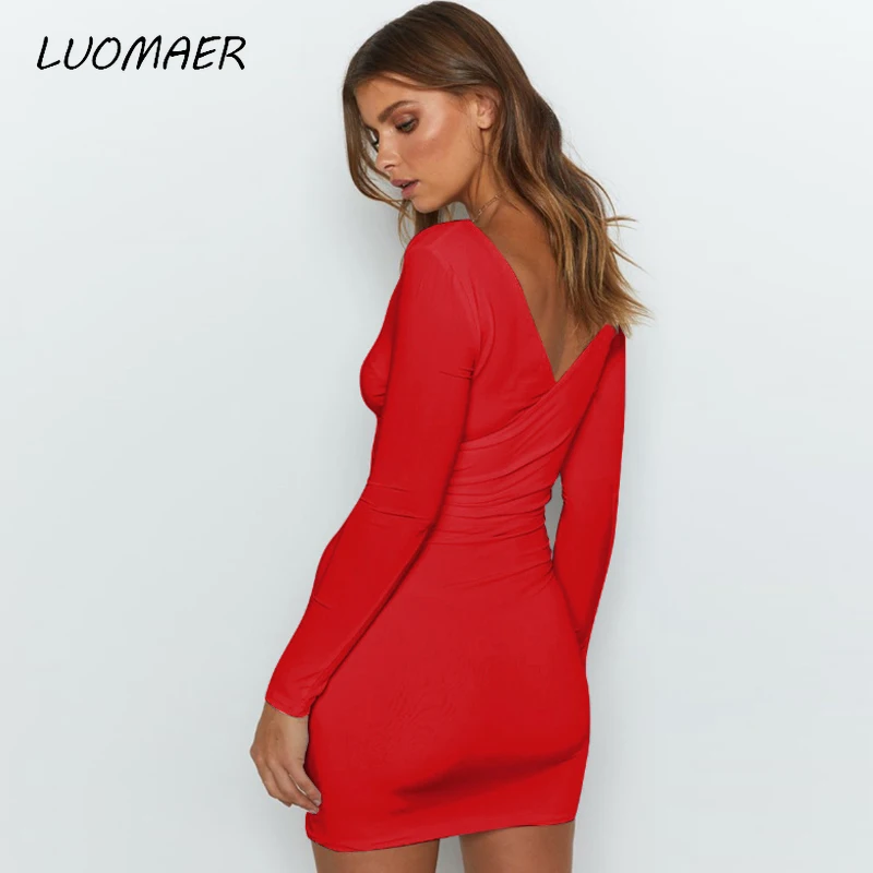 Женское Клубное платье Luomaer однотонное облегающее с глубоким вырезом и длинным
