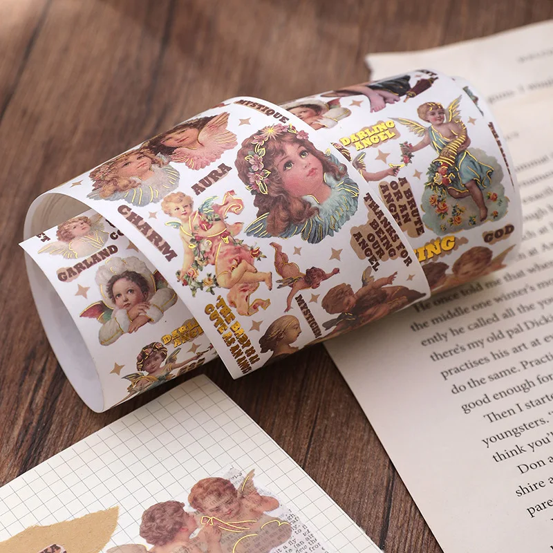 

Hot Stamping Washi Paper Tape European American Retro Scrapbooking Diary Stationery DIY Christmas Decorative Release Stickers