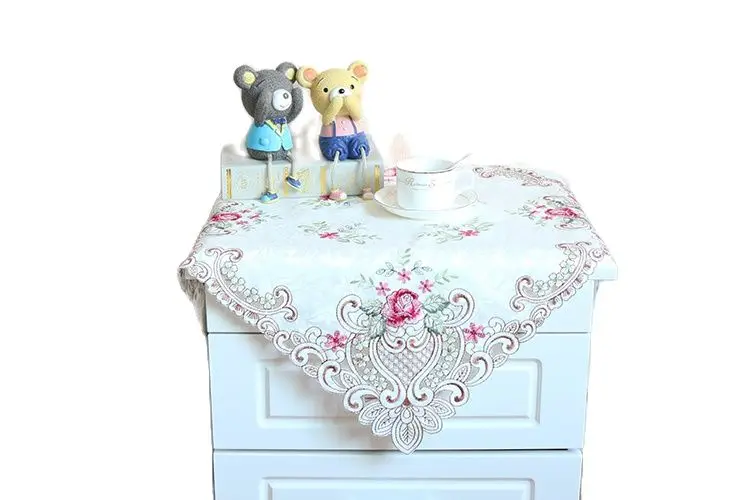 Роскошная Розовая атласная квадратная скатерть коврик с вышивкой кружево