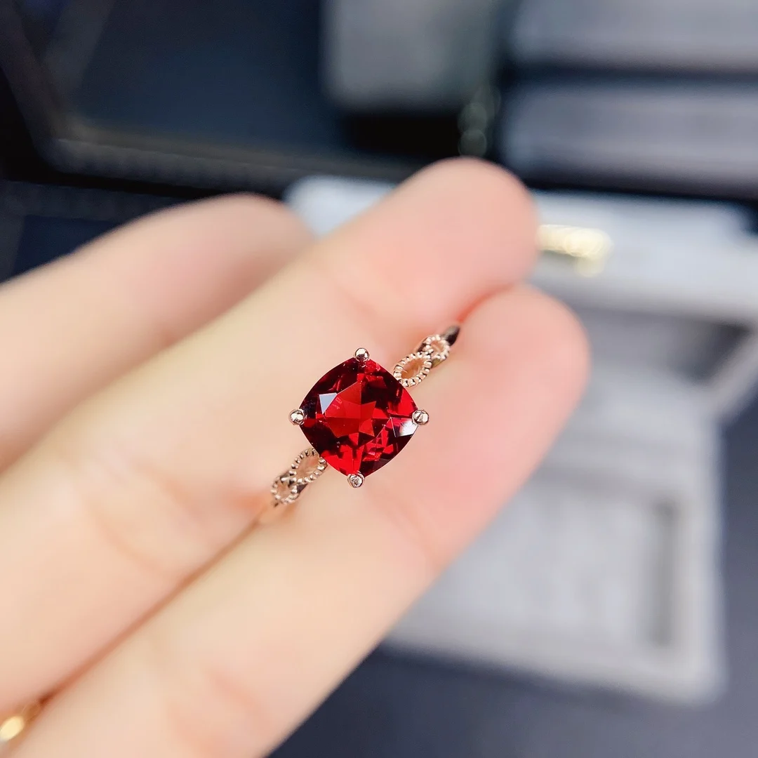 

SHILOVEM 925 silver natural red garnet rings open trendy party wholesale Fine women Birthday gift new 7mm jcj0707853ags