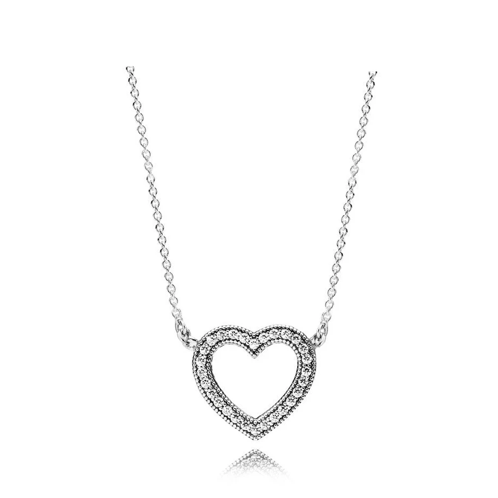 

NEW 2018 NEW 100% 925 Sterling Silver Loving Hearts of Necklace Clear CZ Elegant Temperament Suitable Gift Clavicle Chain